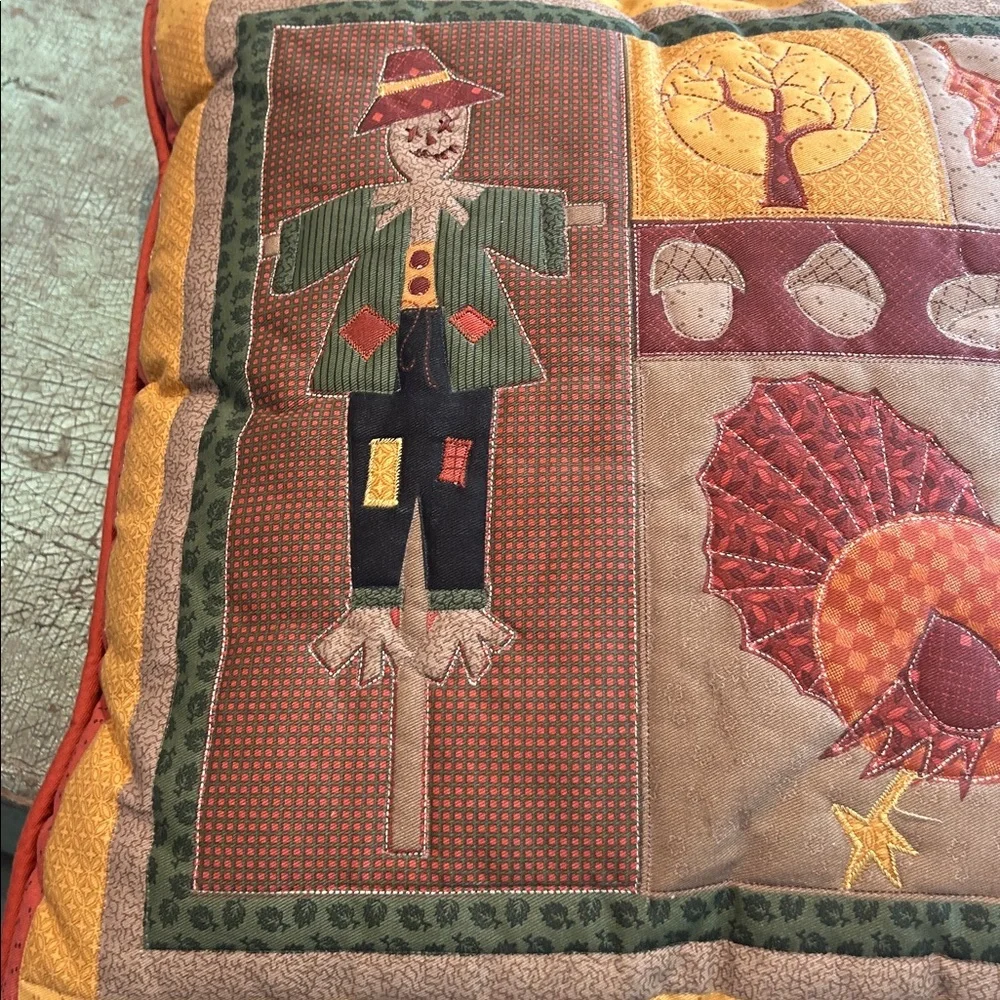 Vintage Fall Harvest Pillow Scarecrow Turkey Quilted Autumn Decor